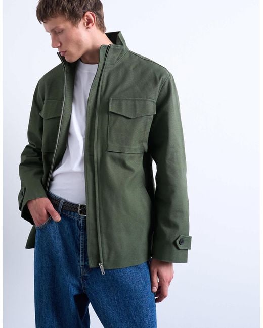 Topman Green Double Pocket Canvas Jacket for men