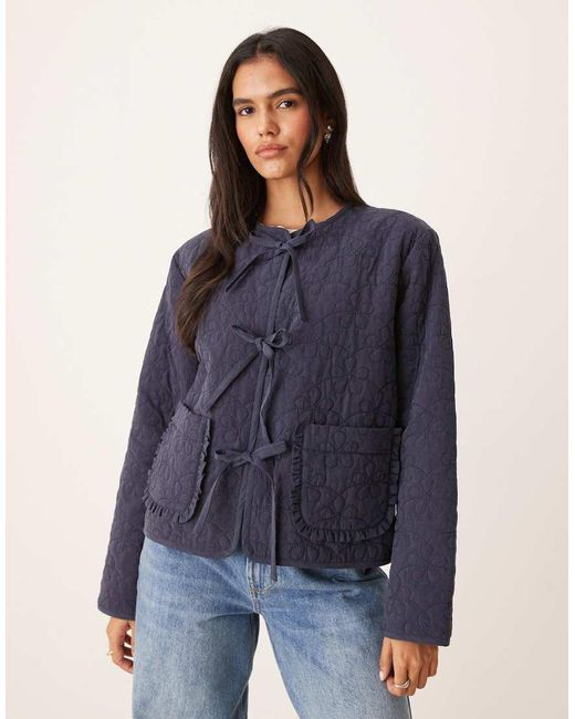 Nobody's Child Blue Tie-front Quilted Jacket