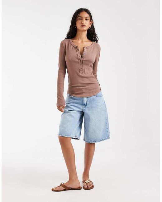 Free People Blue Jamie Henley Long Sleeve T-Shirt