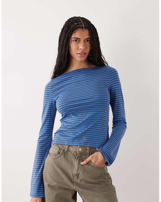 Weekday Blue Annie Soft Boat Neck Long Sleeve Top