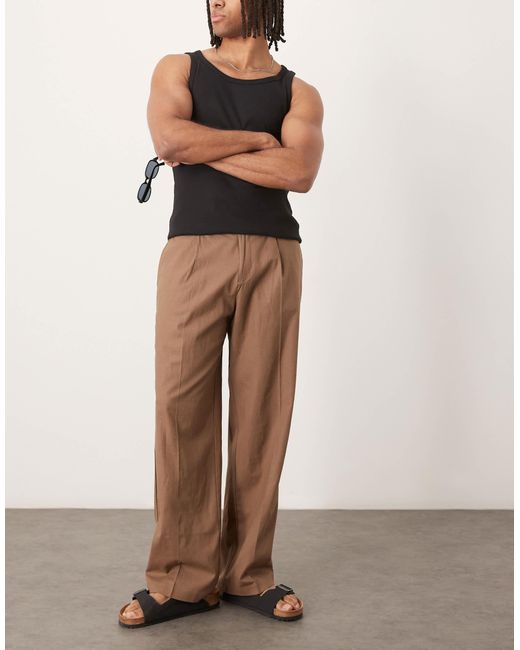 Pantalon ample et habillé avec pinces à l'avant en lin mélangé ASOS pour homme en coloris Brown
