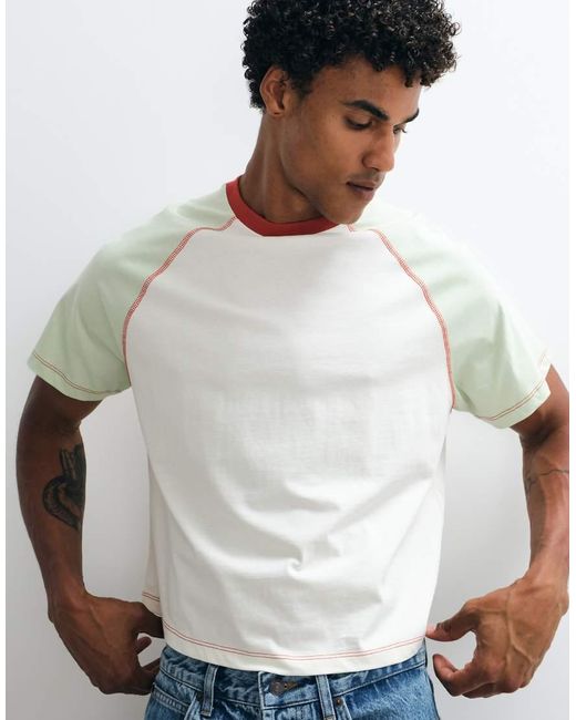 Reclaimed Vintage White Fitted Colour Block Raglan T-shirt for men