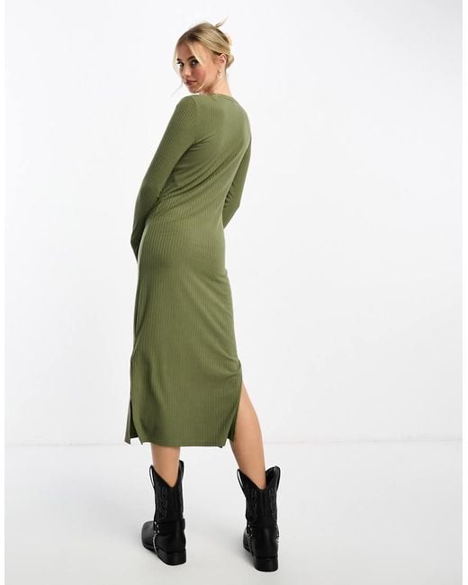 Pieces Green Scoop Neck Bodycon Midi Dress