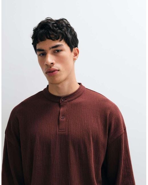 ASOS Brown Boxy Oversized Long Sleeve T-shirt With Henley Neck In for men
