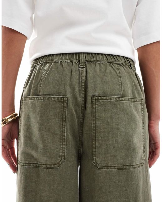 ASOS Green Soft Wide Leg Jean With Linen