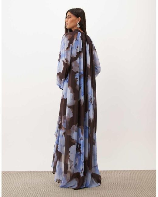 TFNC London Blue Chiffon Maxi Dress With Tiered Hem