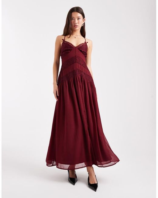 Miss Selfridge Red Chiffon And Lace Cami Maxi Dress