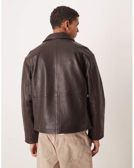 SELECTED Brown Leather Zip Jacket for men