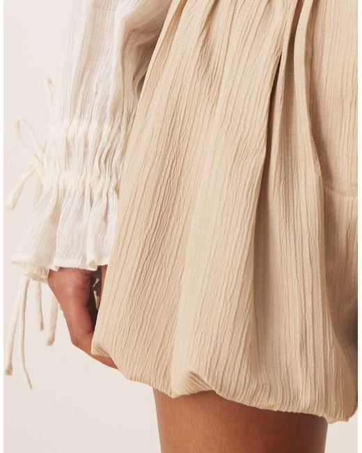 ASOS Natural Tailored Crinkle Puffball Hem Shorts