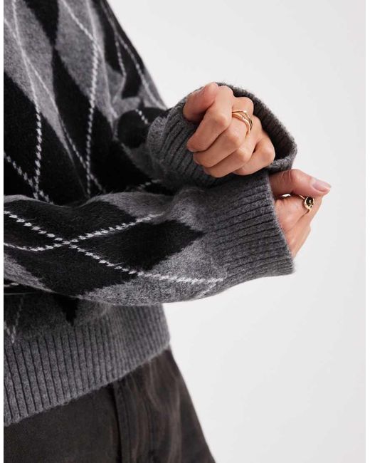 New Look Black Argyle Print Crew Neck Jumper