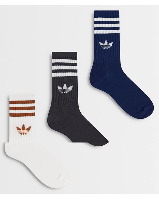 Adidas Originals Blue 3 Pack Three Stripe Crew Socks