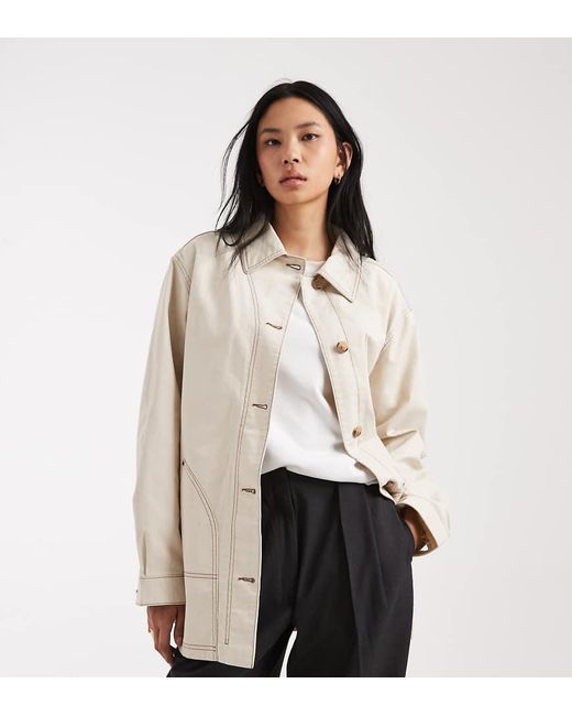 ASOS Natural Asos Design Tall Oversized Cotton Harrington Jacket