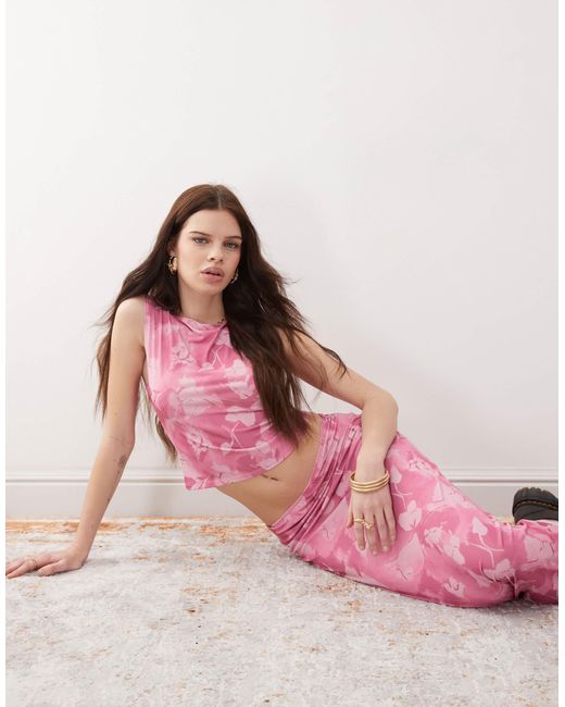 Reclaimed (vintage) Pink – oberteil mit u-boot-ausschnitt und abstraktem blumenmuster, kombiteil