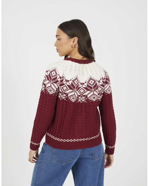 Brave Soul Blue Snowflake Fairisle Christmas Cardigan