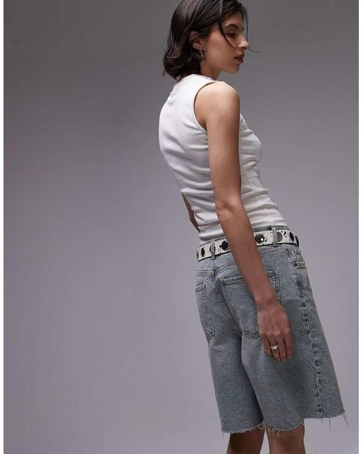 TOPSHOP Gray V Neck Tank Top With Buttons