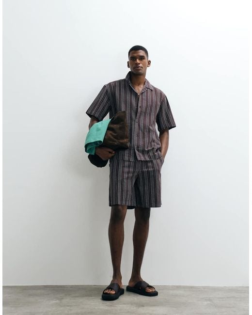 Only & Sons Black Relaxed Fit Seersucker Shirt Co-Ord With Resort Collar for men