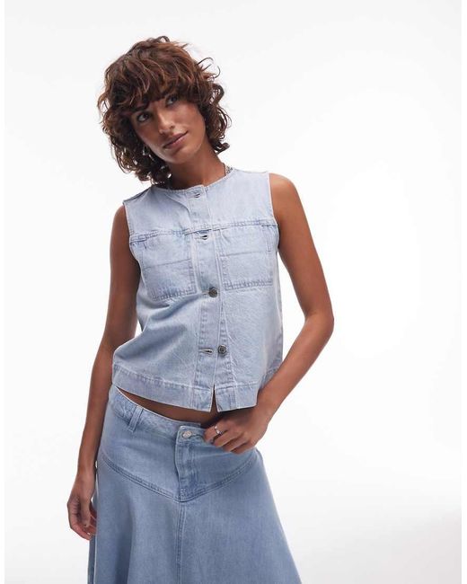 TOPSHOP Blue Denim Button Through Shell Top