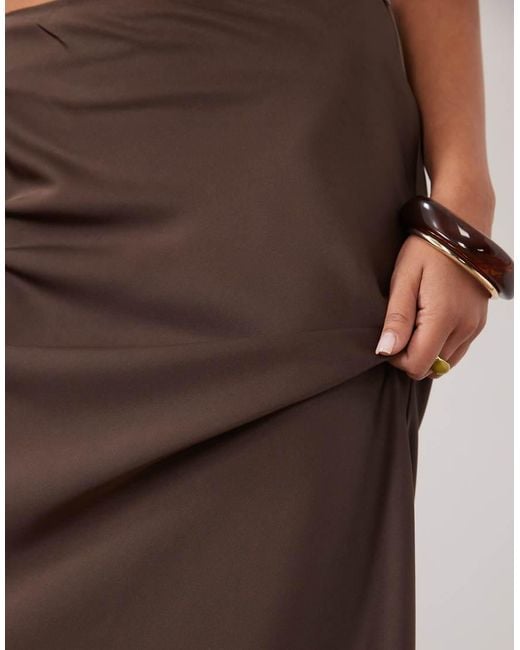 Pretty Lavish Brown Breya Satin Maxi Skirt Co-ord
