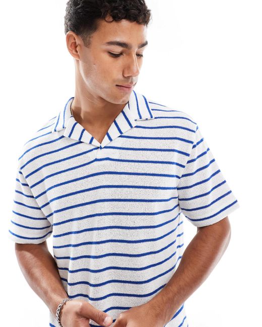 ASOS Blue Relaxed Polo With Revere Collar for men