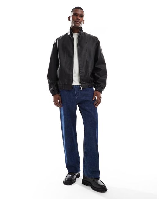 ASOS Bomberjack Van Imitatieleer in het Blue voor heren