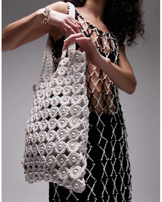TOPSHOP Jay Multi Beaded Crochet Shopper Bag in Black Lyst UK