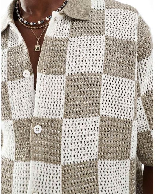 Jack & Jones White Checkerboard Crochet Shirt for men