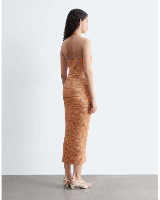 & Other Stories White Space Dye Knitted Halter Neck Dress With Keyhole Maxi Dress