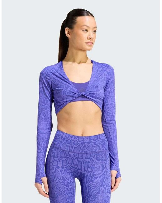 Adidas Originals Blue Primelift Workout Snake Twist Reversible Long Sleeve T-shirt
