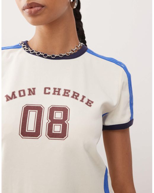 Lioness Natural Mon Cherie Graphic Contrast Side Stripe Baby Tee