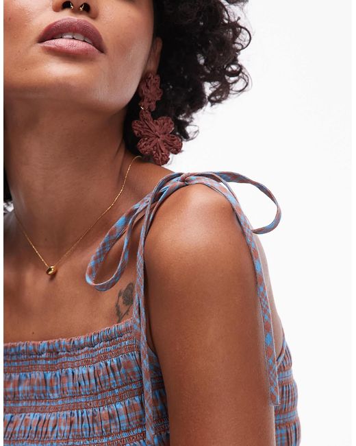 Robe froncée mi-longue à carreaux et fines bretelles TOPSHOP en coloris Purple