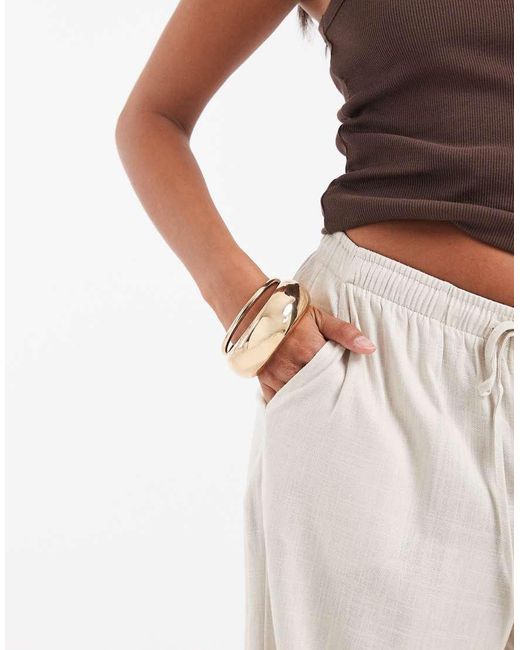 Vero Moda Multicolor Linen Touch Wide Leg Trouser With Drawstring Waist