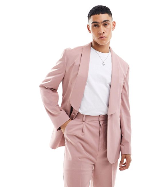 ASOS Pink Wide Shawl Lapel Suit Jacket for men