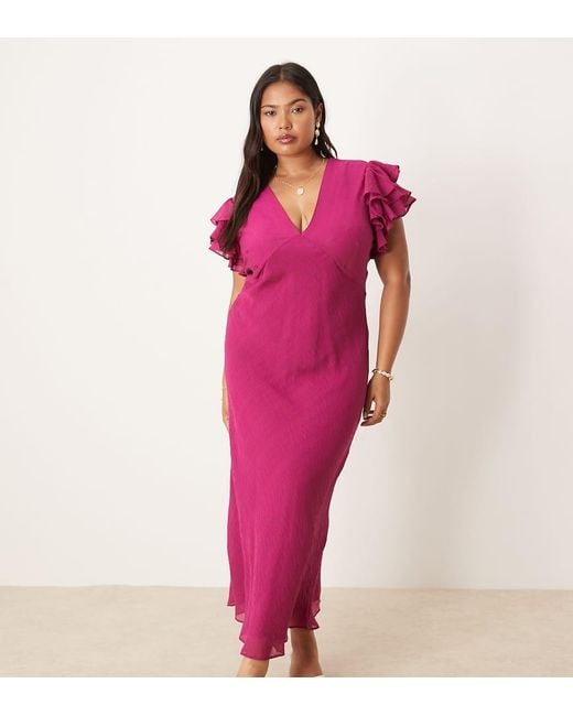 Nobody's Child Pink Layla Frill Sleeve Midi Dress