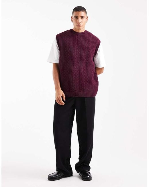 ASOS Ruimvallende Gebreide Tanktop Met Kabels in het Purple voor heren