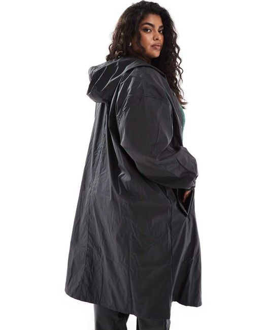 ASOS Blue Asos Design Curve Rubberised Rain Parka Coat