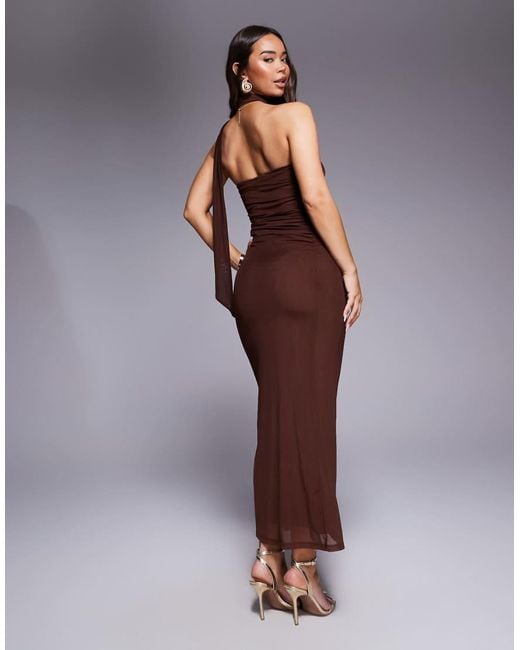 ASOS Purple Bandeau Mesh Scarf Detail Maxi Dress