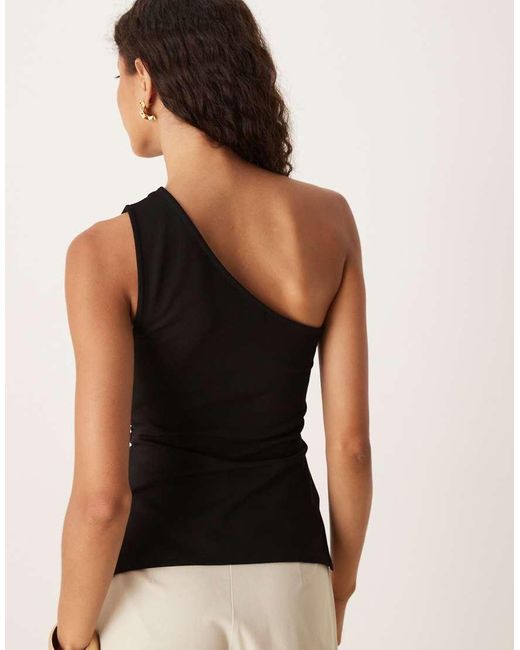Mango Black One Shoulder Top With Ruched Side Detail