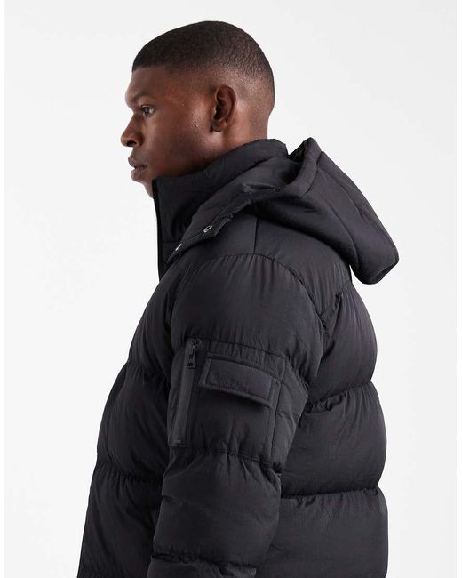 Brave Soul Blue Puffer Jacket With Detachable Hood for men