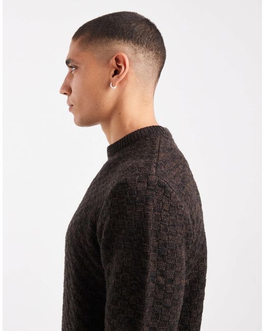 Threadbare Black Crew Neck Textured Knit Sweater for men