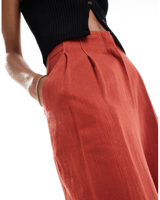 ASOS Red Asos Design Tall High Waist Seam Detail Pants With Linen