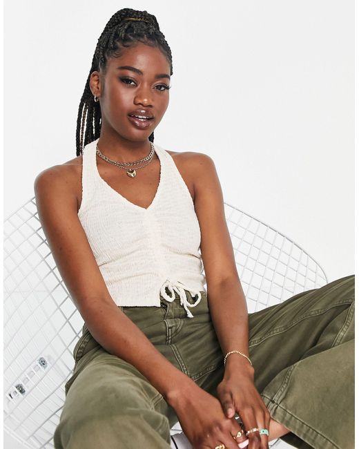 Stradivarius Textured Gathered Halter Top | Lyst
