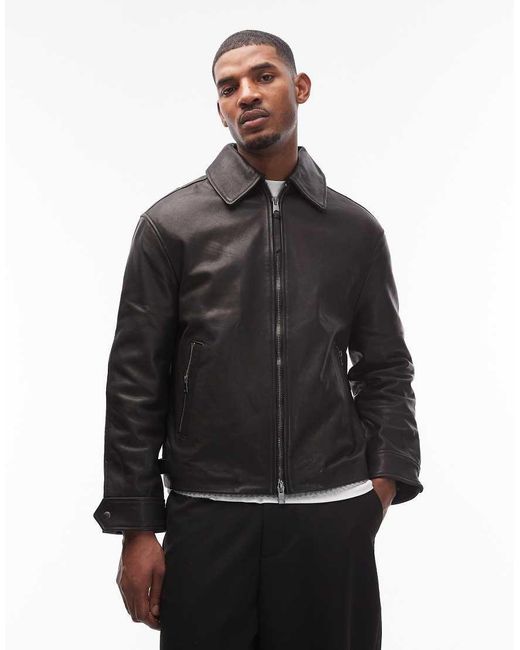 AllSaints Gray Garrison Leather Jacket for men