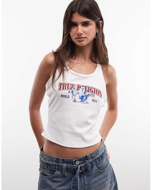 True Religion White Classic Logo Racerback Tank Top