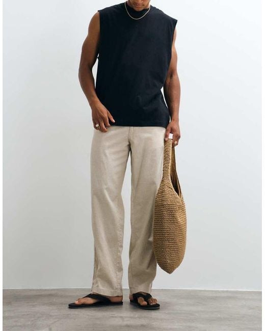 Jack & Jones Natural Linen Mix Trousers With Drawstring for men
