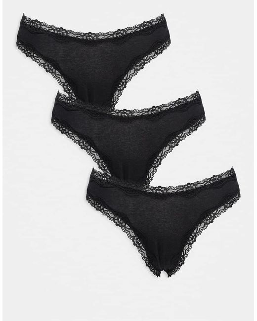 Pack De 3 Braguitas Brasileñas Estilo Culotte Con Ribete De Encaje De ASOS de color Black