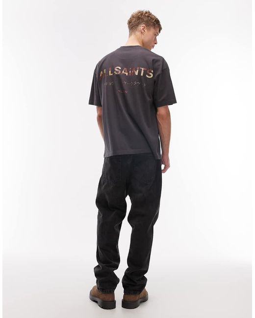 AllSaints Blue Underground Cow Print Logo T-shirt With Back Print for men