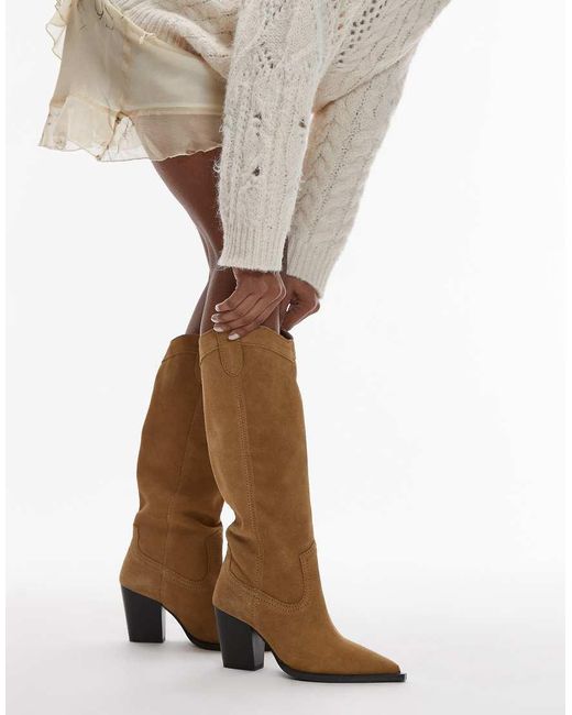 Mango Brown Knee Length Suede Boots