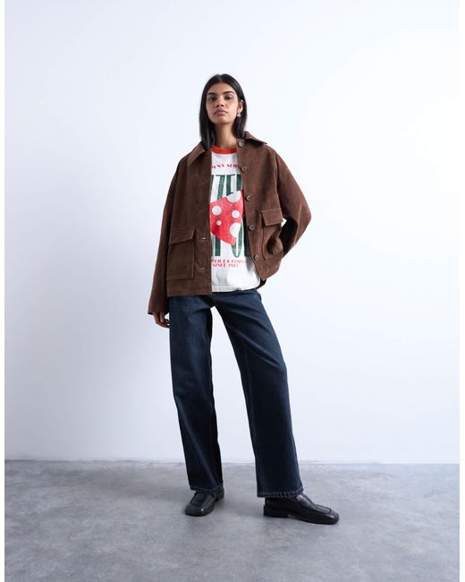 TOPSHOP White Graphic Oversized Pizzeria Tee With Contrast Sleeves