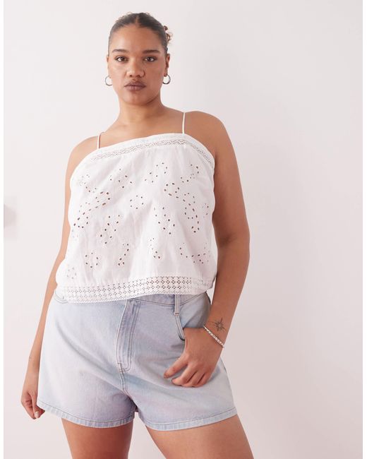 Collusion White Curve Open Back Crochet Patch Work Beach Cami Top