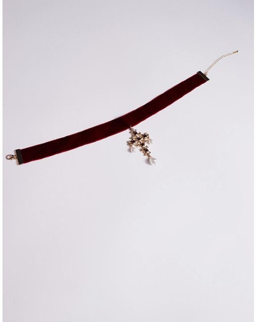 ASOS Black Halloween Velvet Choker With Cross And Faux Pearl Details